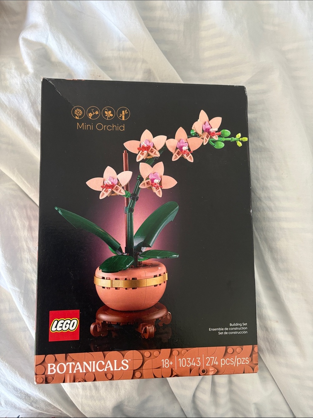 Lego Mini Orchid Display - Pink Blooms with Green Leaves